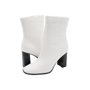 Bamboo Cognac Womens 9 Ankle Boots White Faux Leather Heeled Side Zip Bootie